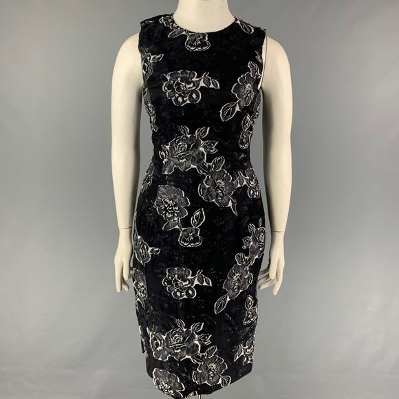 PRABAL GURUNG Size 10 Black Navy Silk Polyester Floral Sleeveless Dress - Picture 1 of 6